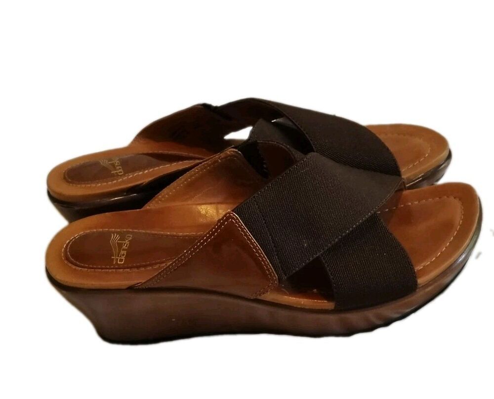 Dansko Brown Elastic Crisscross Wedge Sandals Mules Size 37 US 7